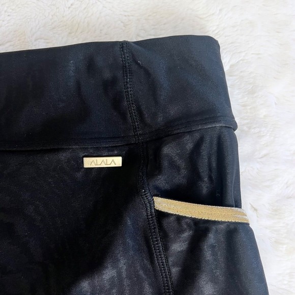 Alala Womens Black Gold Side Pocket Aphrodite Tight Leggings Medium Shiny - Picture 9 of 10